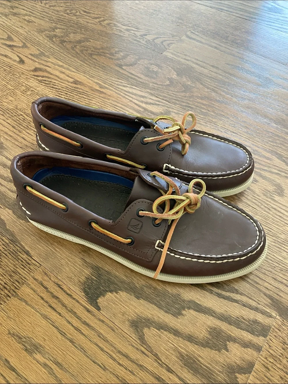 Sperry Brown Leather 2-Eye Boat Shoes with Tan Laces